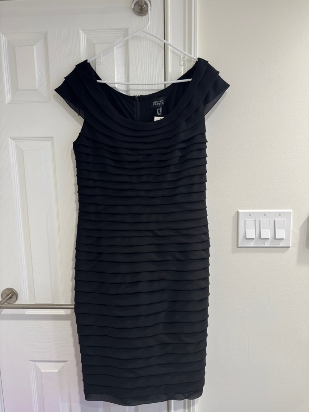 NWT Adrianna Papell Black Tiered Chiffon Sheath Dress (Size 14)